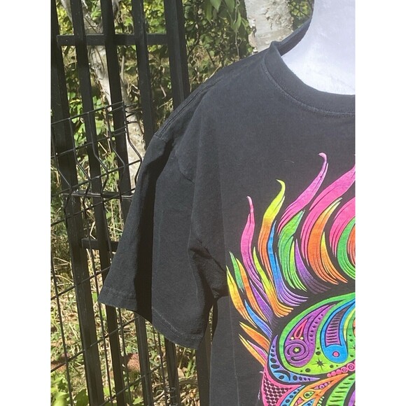 Vintage Neon Mohawk Skull Size Medium Black T-Shirt Short Sleeve 2 Sided Skulls - Picture 3 of 12